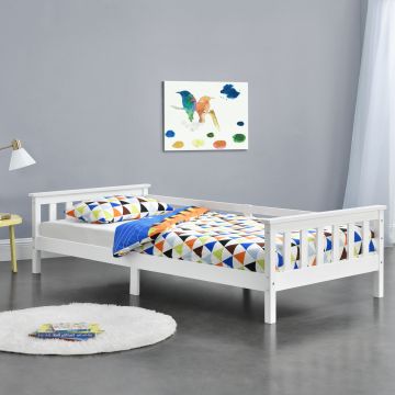 Gyerekágy Nuuk tárolási lehetőséggel ágyráccsal kiesésvédelemmel fehér 200 x 90 cm [en.casa]® 