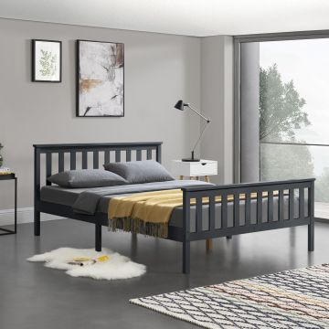 Faágy Breda magasított fejtámlája 200x160 cm sötétszürke matt lakkozott 200 Kg dupla ágy ágyráccsal matrac nélkül [en.casa]®