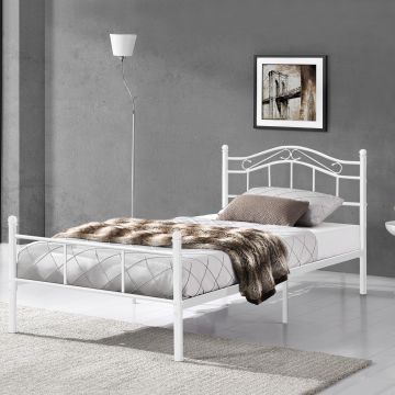 [en.casa]® Egyszemélyes ágy Split 120 x 200 cm fémkeretes vintage ágykeret design ágy fehér