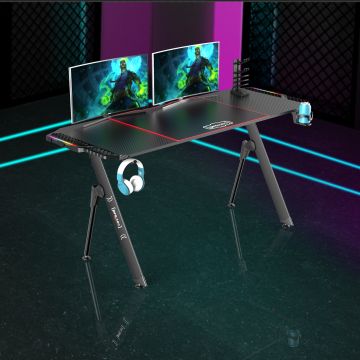 Gamer asztal Stockton 156 x 60 x 75 cm fekete RGB LED-világítással [pro.tec] 