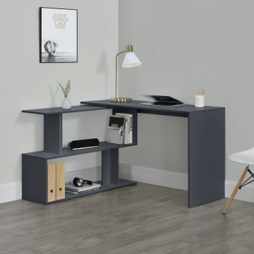 Sarok íróasztal polcakkal Arendal sötétszürke/fehér [en.casa] 