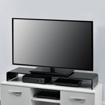 Monitor alátét monitortartó állvány üveg fényes fekete, lakkozott 120 x 30 x 13 cm [en.casa]