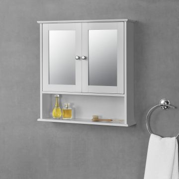 Fali fürdőszoba szekrény tükrös Linz MDF fehér [en.casa]