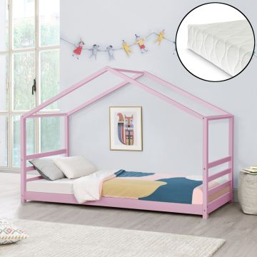 Házikó ágy Vardø 90x200 cm matraccal rózsaszín [en.casa]