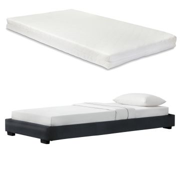  Modern műbőr kárpitozott ágy matraccal fekete 200 x 90 cm Cоrium® 