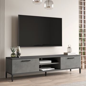 TV-asztal Lempäälä 2 szekrényajtóval 160 x 35 x 39 cm betonhatású/antracit [en.casa]