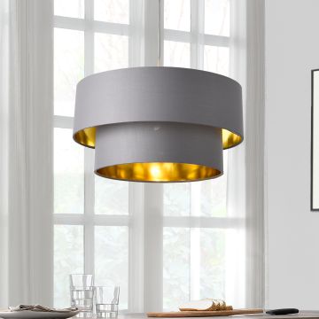 Függőlámpa Lopar mennyezeti lámpa E27 fém+textil szürke-arany lámpabúra Ø 40 cm [lux.pro]®  