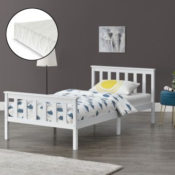 Fa ágykeret Breda ágyráccsal és matraccal 90x200 cm fehér [en.casa]