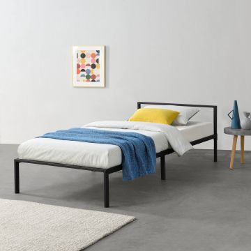 Fémkeretes ágy Imatra ágyráccsal 90x200cm minimalista stílusú fekete szinterezett [en.casa]® 