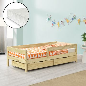 Gyerekágy Borgarnes tároló fiókkal kiesés elleni védelemmel ágyráccsal és matraccal több méretben és színben [en.casa]