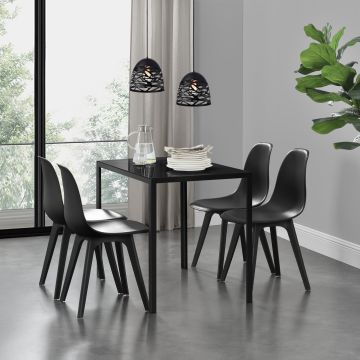 [en.casa]® Étkezőgarnitúra étkezőasztal 105cm x 60cm x 75cm székekkel étkező szett konyhai asztal 4 műanyag székkel 83x54x48 cm fekete - fekete