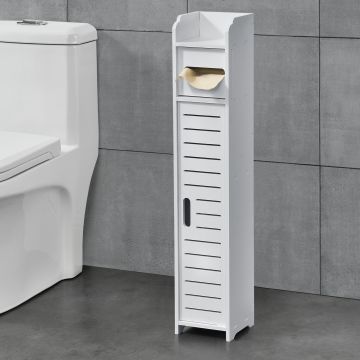 Fürdőszoba szekrény Leoben ajtós szekrény WC-papír tartóval 80 x 15 x 15 cm WPC fehér [en.casa]®