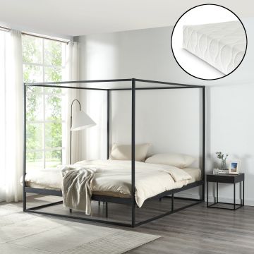 Baldachinos ágy Kristianstad matraccal 180x200 cm fekete [en.casa]