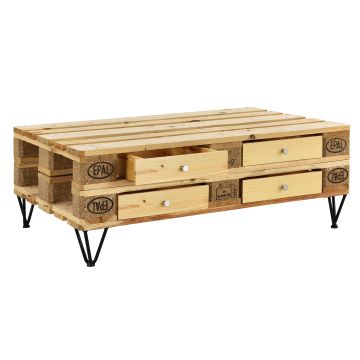 [en.casa]® 4 x Fiók raklapbútorhoz - praktikus tároló egyedi bútorhoz - 9,5x37,5x44,5cm - sínnel - fa hatás