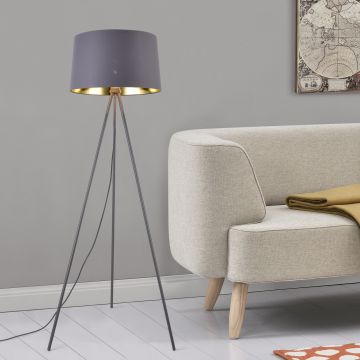 Állólámpa Manchester 3-lábú lámpa padlólámpa E27 fém-textil szürke-arany 150 cm [lux.pro]® 