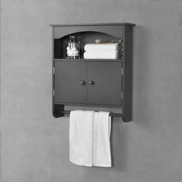[en.casa]® Fürdőszoba fali szekrény Graz  2 ajtóval kéztörlő tartó rúddal 61,3 x 53 x 15,5 cm MDF több színben