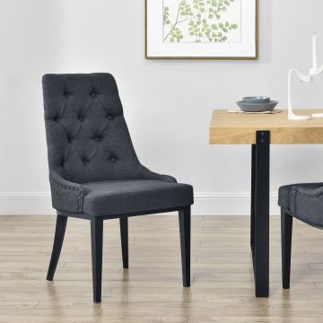 Étkezőszék Chesterfield mintázattal 100 x 53 x 60 cm párnázott szék stabil fémlábak poliészter sötétszürke fekete [en.casa]®