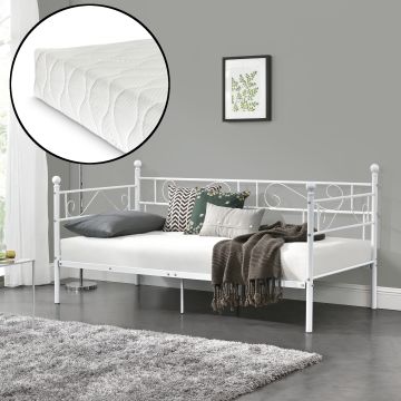  Fémkeretes ágy matraccal - egyszemélyes dizájn ágykeret 200 x 100 cm ágyráccsal - heverő fekete/fehér színben [en.casa]® 