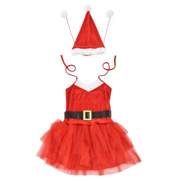 [en.casa]® Karácsonyi női kosztüm jelmez 64 x 50 cm (36-42) női Mikulás ruha sapka fehér/piros 