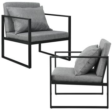 [en.casa]® 2 x Design fotel 70 x 60cm karosszék hátpárnával kényelmes szék kartámasszal sötétszürke