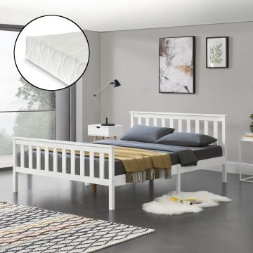 Fa ágykeret Breda ágyráccsal és matraccal 160x200 cm fehér [en.casa]