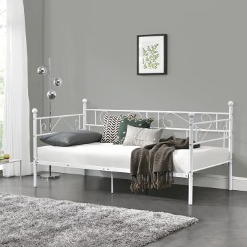 Fémkeretes ágy - egyszemélyes dizájn ágykeret 200 x 100cm ágyráccsal - fehér színben [en.casa]® 