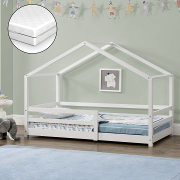  Gyerekágy Knätten matraccal gyermekágy kiesésvédelemmel 140x70cm fenyőfa fehér [en.casa]®