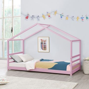  Gyermekágy 200x90 cm ágyráccsal házikóágy gyerekágy rózsaszín fenyőfa [en.casa]®
