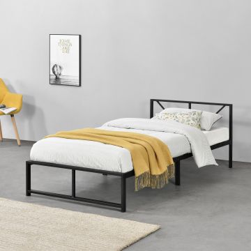 Fémkeretes ágy Meran, 90 x 200 cm, acél, fekete, 1 személyes, ágyráccsal [en.casa]®