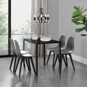 [en.casa]® Étkezőgarnitúra étkezőasztal 105cm x 60cm x 75cm székekkel étkező szett konyhai asztal 4 műanyag székkel 83x54x48 cm fekete - szürke