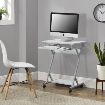 [en.casa]® Számítógépasztal gurulós munkaállomás 60 x 40 x 75 cm íróasztal görgőkkel fehér