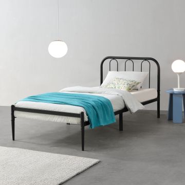 Fémkeretes ágy ágyráccsal 90x200cm fekete szinterezett [en.casa]® 
