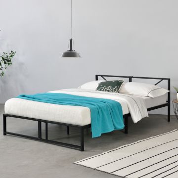 Fémkeretes ágy Meran, 140 x 200 cm, acél, fekete, 2 személyes, ágyráccsal [en.casa]®