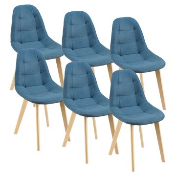 Étkezőszék 6 darabos szett Kopparberg 3VE bükkfalábakkal 86 x 53 x 47 cm székborítás poliészter Kék [en.casa] 