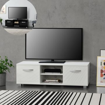 TV-állvány 120 x 40 x 38 cm TV-szekrény polccal tévéasztal ajtóval forgácslap fehér/fekete [en.casa]® 