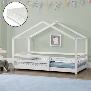 Házikó ágy Knätten matraccal 90x200 cm fehér [en.casa]