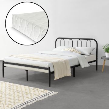 Fémkeretes ágy Hanko ágyráccsal és matraccal 160x200cm fekete szinterezett [en.casa]® 