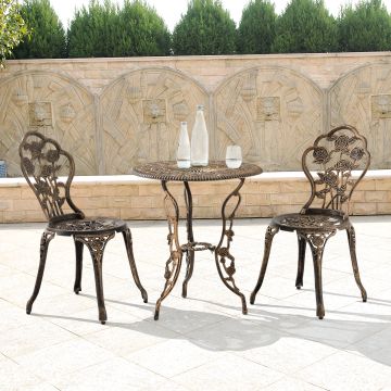 Bisztró szett Wakefield kerti asztal két székkel vintage bronz [casa.pro] 