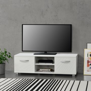 TV-állvány 120 x 40 x 38 cm TV-szekrény polccal tévéasztal ajtóval forgácslap fehér [en.casa]® 
