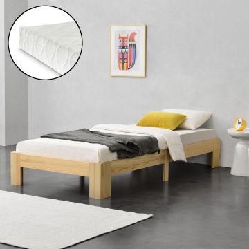 [en.casa]® Fa ágykeret Raisio fenyőfa/forgácslap ágyráccsal és matraccal több színben és méretben