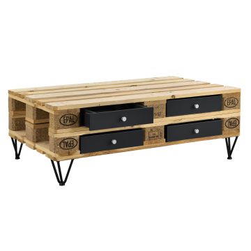 [en.casa]® Fiók raklapbútorhoz - praktikus tároló egyedi bútorhoz - 9,5x37,5x44,5cm - sínnel - fekete