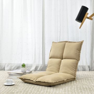 [en.casa]® Padlószék szivacstöltetű ülőpárna fémvázzal 5 fokozatban állítható 52 x 50 cm 180 fokban dönthető padlóágy homokszínű/világosszürke