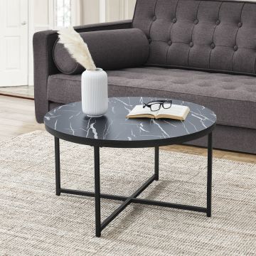 Kisasztal kerek Uppvidinge acél/üveg fekete márványhatású/fekete [en.casa] 