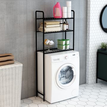 Polc WC mosógép fölé Nordborg fém fekete 3 tároló felülettel különböző méretben [en.casa] 