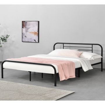 Fémkeretes ágy Atammik, 180 x 200 cm, szinterezett acél, fekete, ágyráccsal, 2 személyes, [en.casa]®