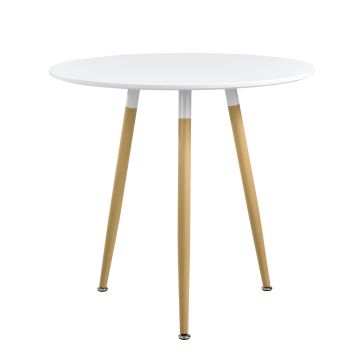 [en.casa]® Étkezőasztal kerek Camille Retro-design 3 személyes ø80cm x 75 cm MDF matt fehér 