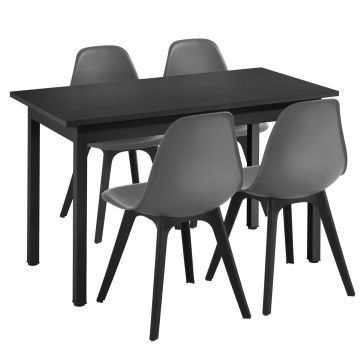  [en.casa]® Étkezőgarnitúra étkezőasztal 120cm x 60cm x 75cm székekkel étkező szett konyhai asztal 4 műanyag székkel 83x54x48 cm