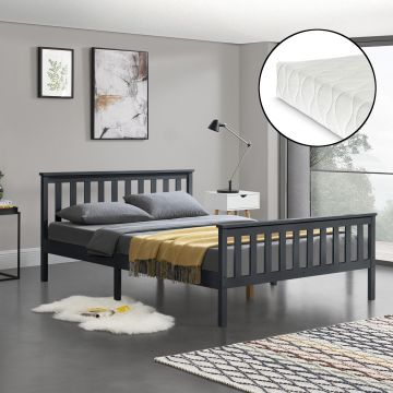 Fa ágykeret Breda ágyráccsal és matraccal 160x200 cm sötétszürke [en.casa]