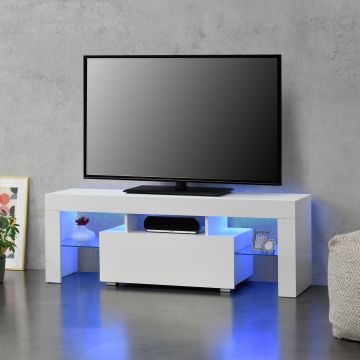 TV-Komód Grimsey LED világítással fehér/fehér magasfényű [en.casa]