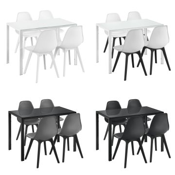[en.casa]® Étkezőgarnitúra étkezőasztal 105cm x 60cm x 75cm székekkel étkező szett konyhai asztal 4 műanyag székkel 83x54x48 cm